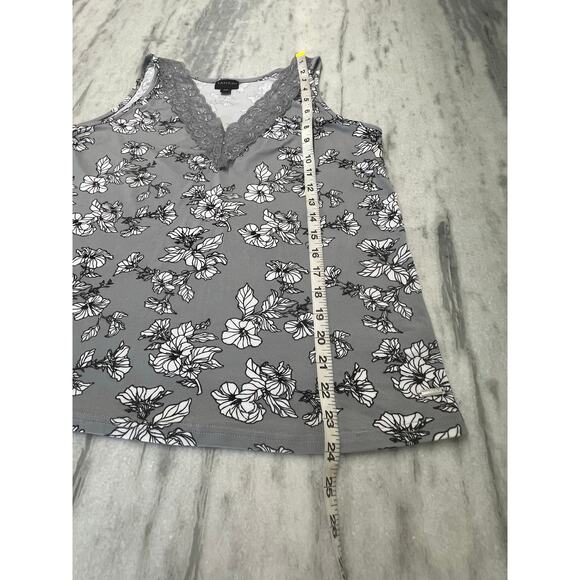 Tahari Gray Floral Print Camisole Sleep Top Lace Woman Size Medium Comfy Stretch - Picture 8 of 9
